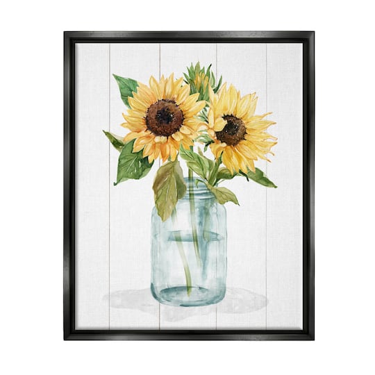 Stupell Industries Yellow Sunflowers Country jar Framed Floater Canvas Wall Art